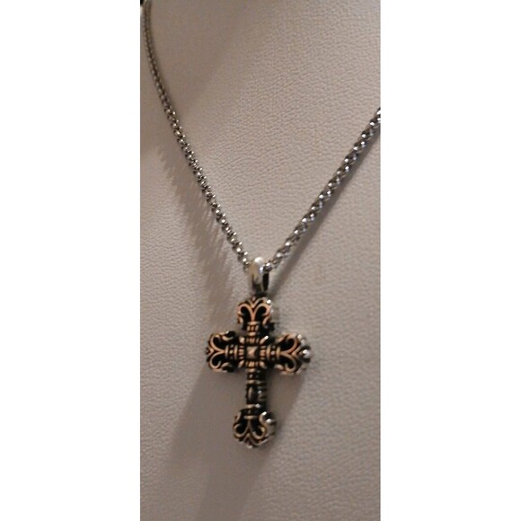 Gothic Filigree Cross Pendant Necklace Steel Punk Biker Plus Pouch New Goth - Picture 2 of 5